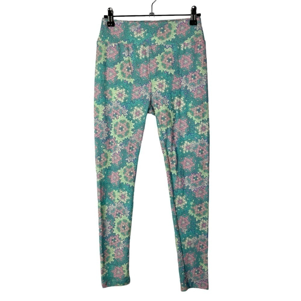 Lularoe Blue Green & Pink Floral Buttery Soft Pull On Leggings Os